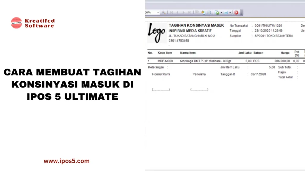 cara membuat tagihan konsinyasi masuk di program toko ipos 5 ultimate