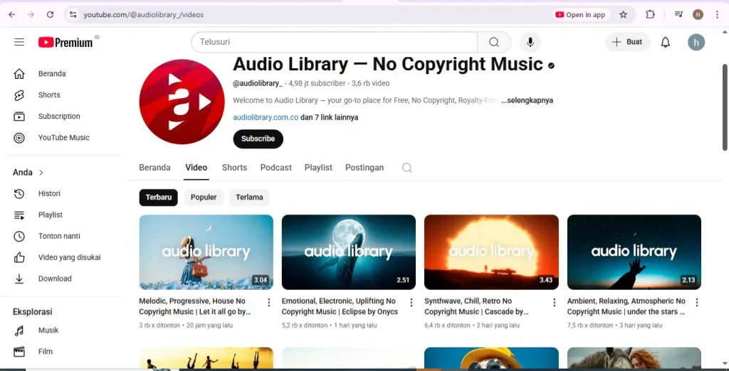 youtube audio library untuk free royalty music