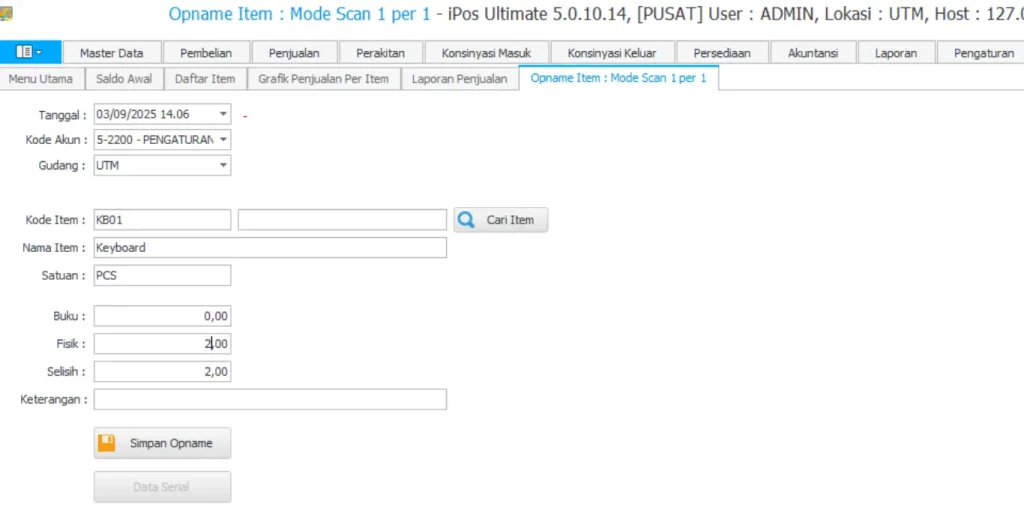 screenshot fitur stok opname pada program toko IPOS 5
