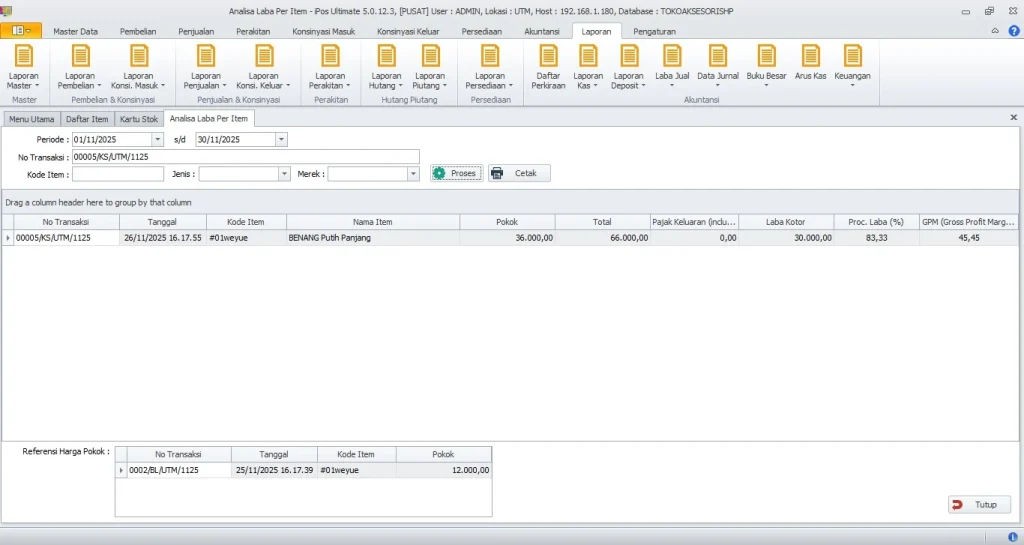 analisa laba jual detail pada program ipos 5 untuk mengecek referensi HPP LIFO yang digunakan